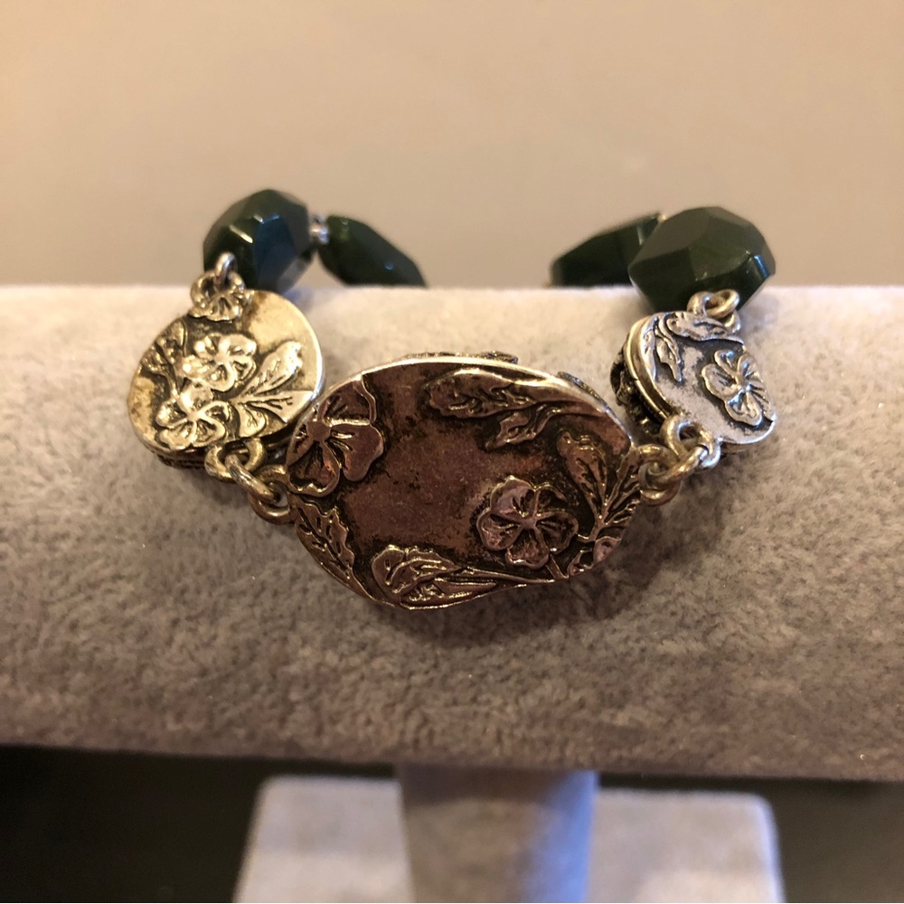 Lucky Brand Bracelet  - Gold & Silver tone w/ red & green acrylic stones, toggle - Picture 6 of 10